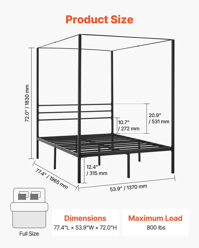 Full Size Canopy Bed Frame — Metal Canopy Bed with Four Posters — photo 3