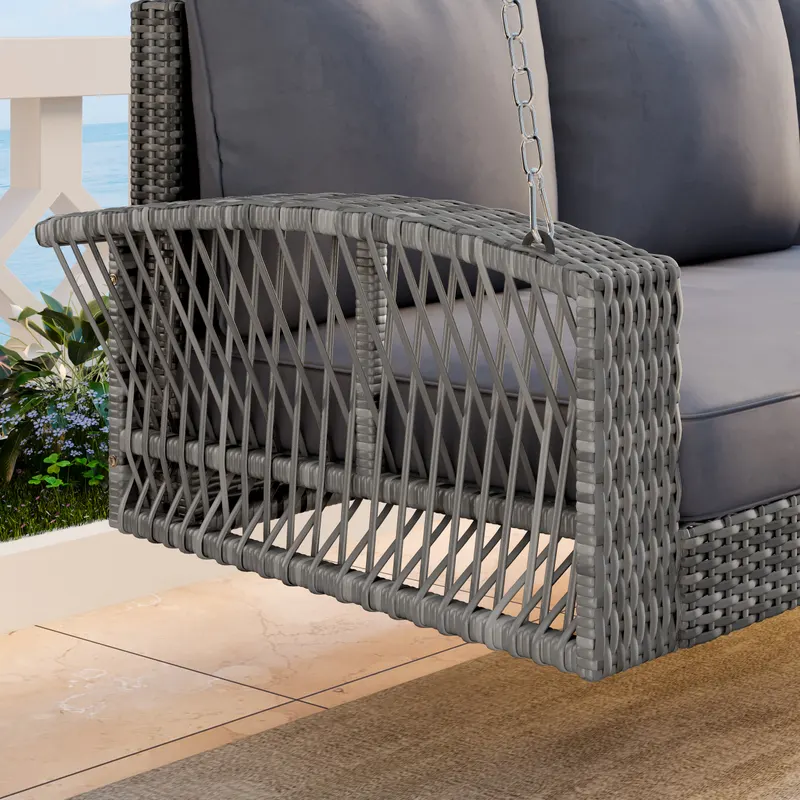 69 PE Wicker 3-Person Porch Swing with Chains β photo 3