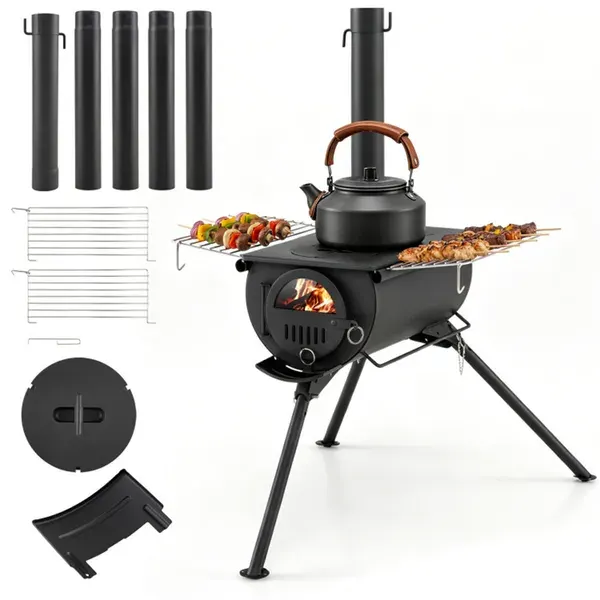 Portable Foldable Wood Burning Tent Stove with 5 Sections — photo 6