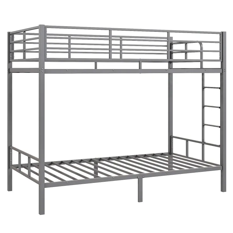 Grey Twin Bunk Bed Square Tube High Guardrail Side Ladder — photo 2