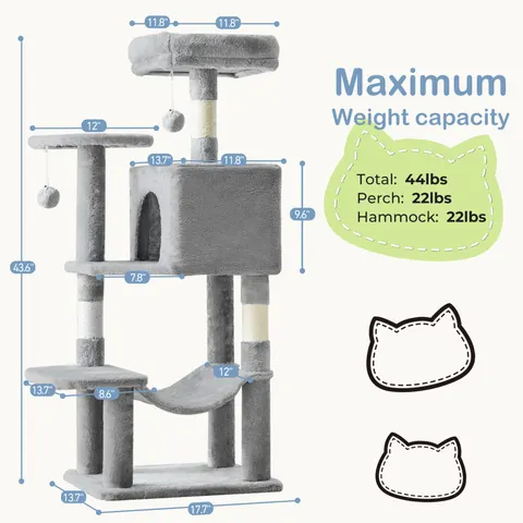 44 Inch Cat Tree Tower — Multi-cat Climbing Tower with