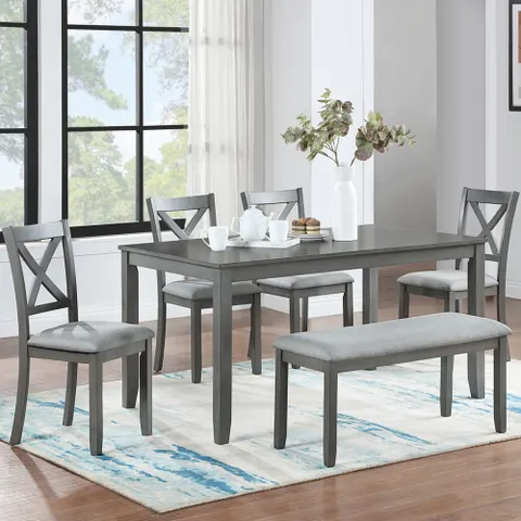 6 Piece Kitchen Dining Set β Rectangular Wooden Dining Table