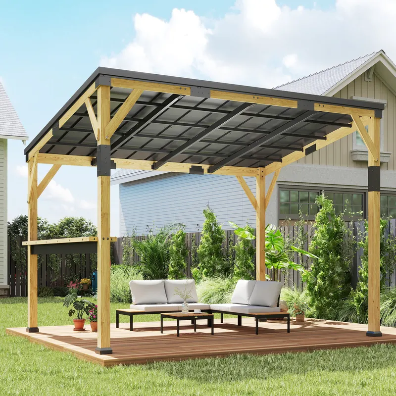 Wooden Gazebo — Hardtop Lean-to Gazebo Pergola with Galvanized — photo 5