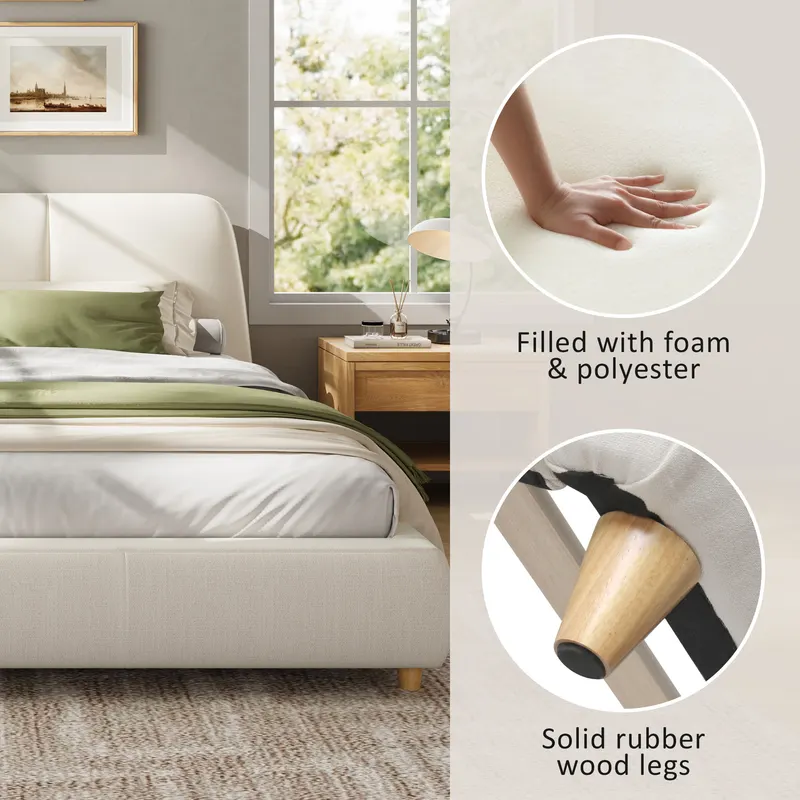 King Size Modern Upholstered Bed Frame with Linen Fabric — photo 3