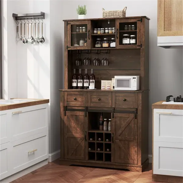 Brown Farmhouse 72" Pantry Cabinet with Hutch — photo 4