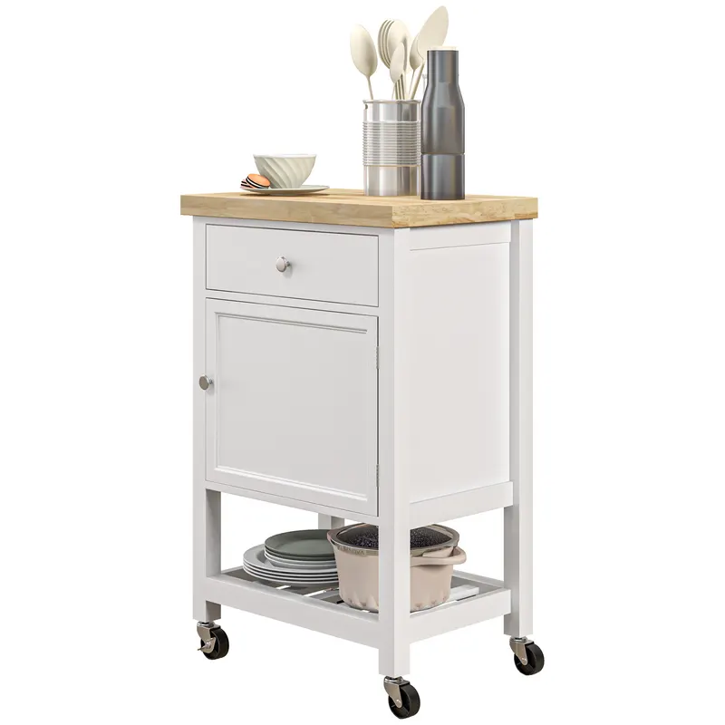 Kitchen Island on Wheels — Rolling Kitchen Cart with Rubberwood