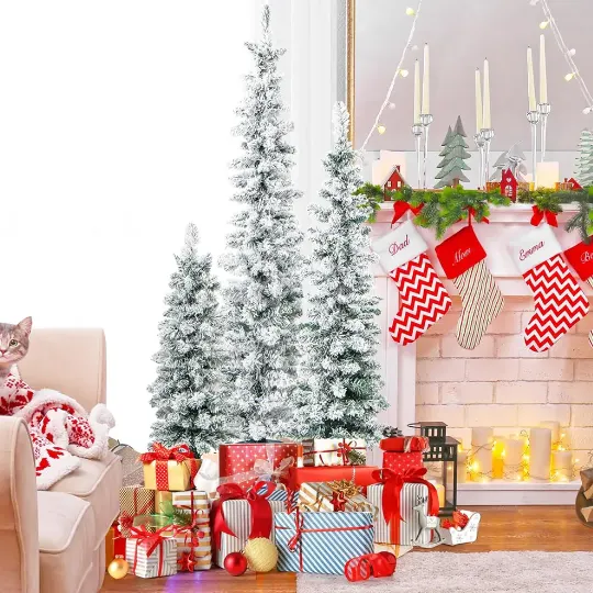 3 Pcs Set Potted Artificial Christmas Tree Snow Flocked Slim β photo 4