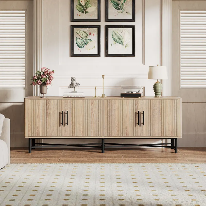Functional 4-Door TV Cabinet 2 Storage Spaces