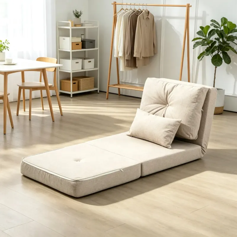 Beige Convertible Floor Sofa Bed No Assembly Required Folding — photo 7