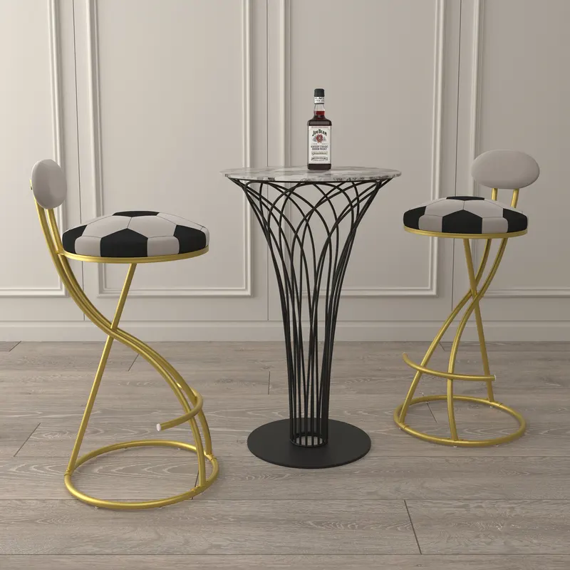Football Print Bar Stools Set of 2 Upholstered Counter Height