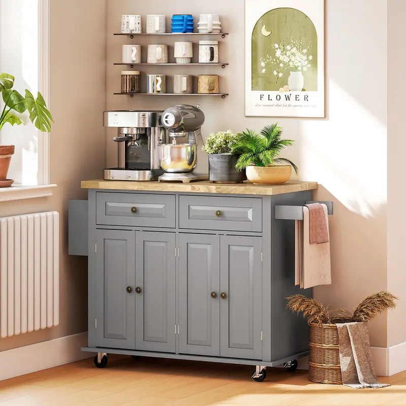 Kitchen Island Cart with Rubber Wood Top — photo 6