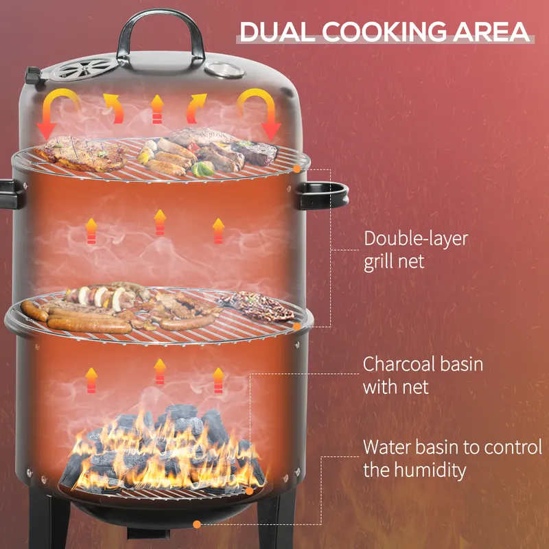 3-in-1 Vertical Charcoal BBQ Smoker Grill with 2 Cooking Areas β photo 8
