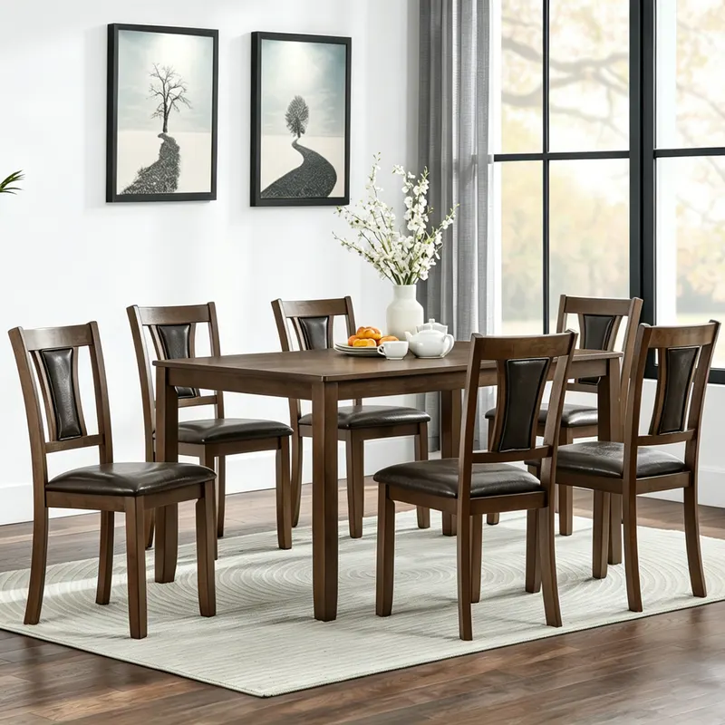 Modern 7-Piece Dining Table Set with 6 Upholstered Chairs