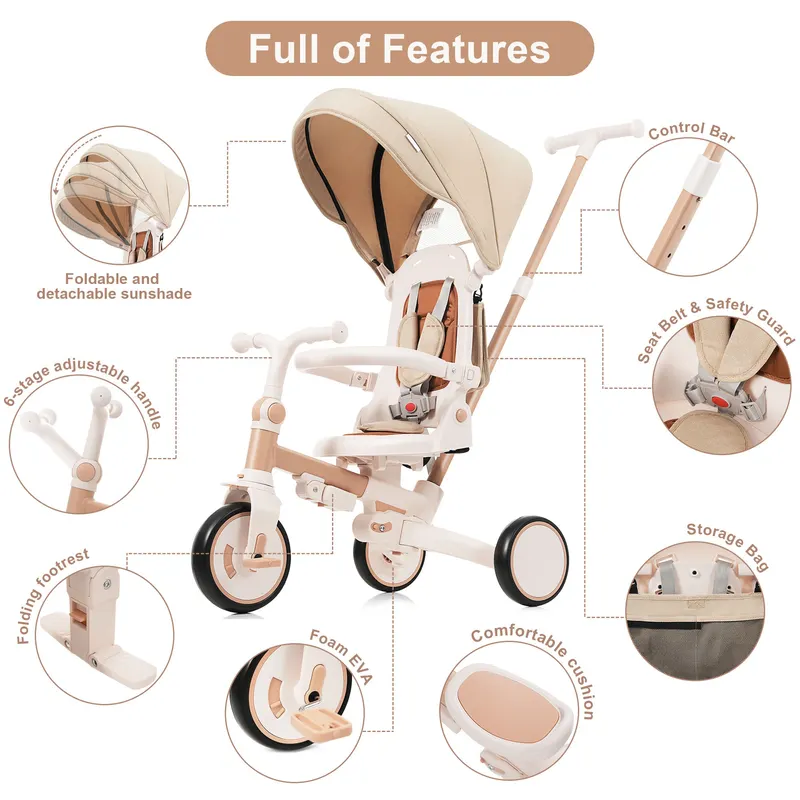 7 in 1 Baby Tricycle — Foldable Toddler Tricycle with Removable — photo 5