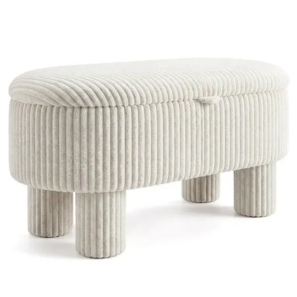 Beige 42 Inch Corduroy Storage Bench — photo 3