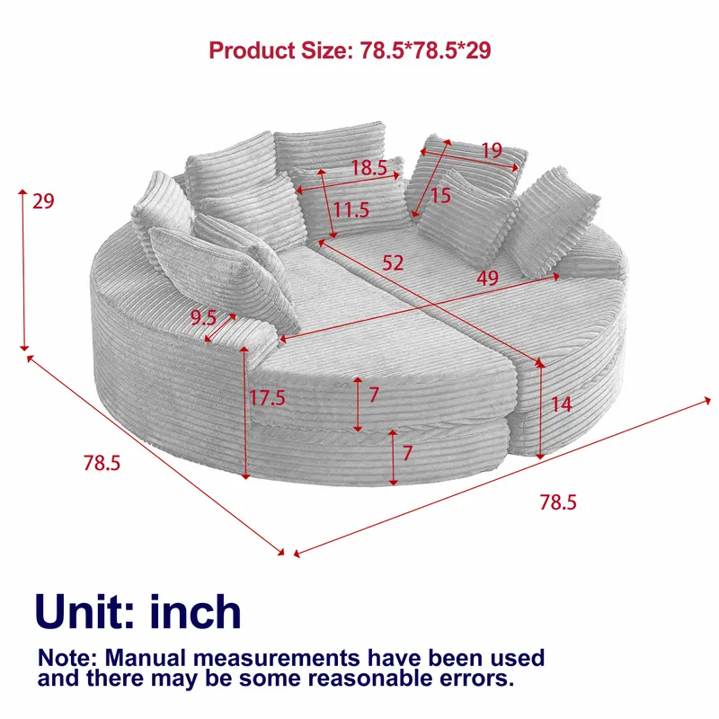 78.5-inch Corduroy Round Oversized Recliner β photo 5