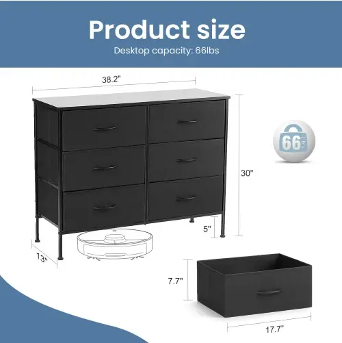 Dresser for Bedroom 6 Drawers Wide Fabric Storage Units Chest — photo 7