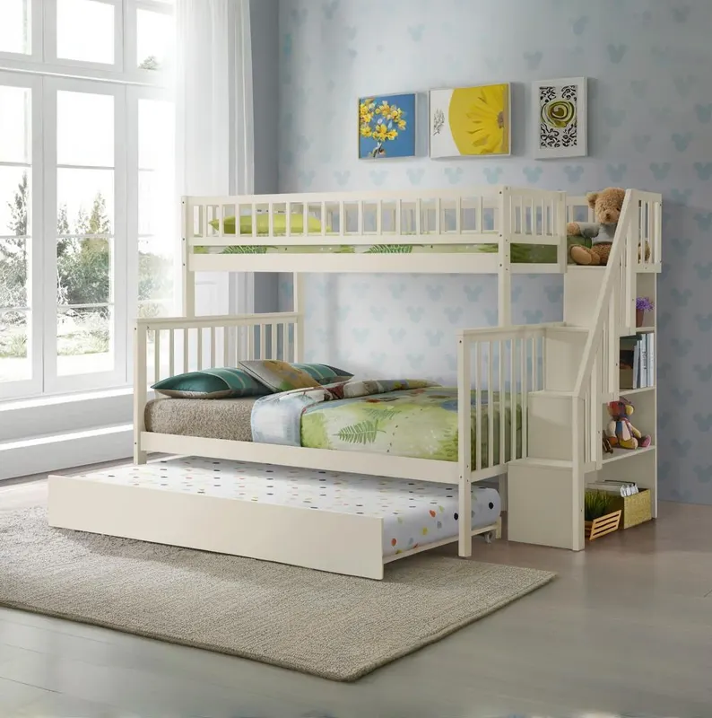 Twin Over Full Stairway Bunk Bed with Trundle