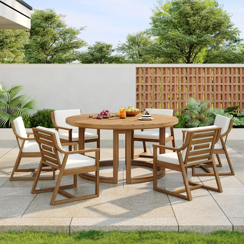 TREXM Patio Dining Table Set for 6 Round Dining Table with 1.96 — photo 3
