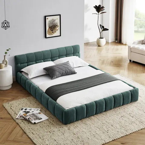 Queen Size Upholstered Bed Frame with Thick Fabric