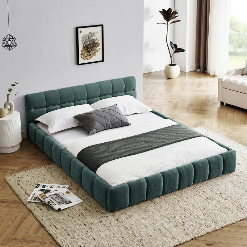 Queen Size Upholstered Bed Frame with Thick Fabric