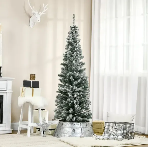 HOMCOM 6ft Artificial Snow Flocked Christmas Tree with Foldable β photo 2