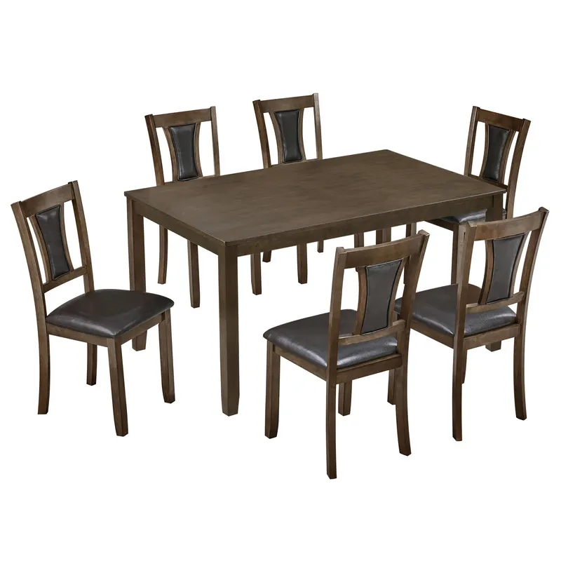 Modern 7-Piece Dining Table Set with 6 Upholstered Chairs — photo 8