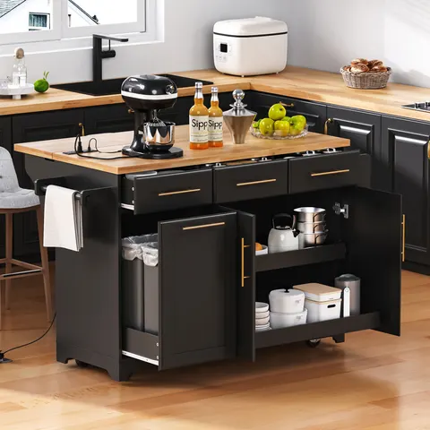K & K 59.3 Kitchen Island with Storage 2 Pull Out Cabinet