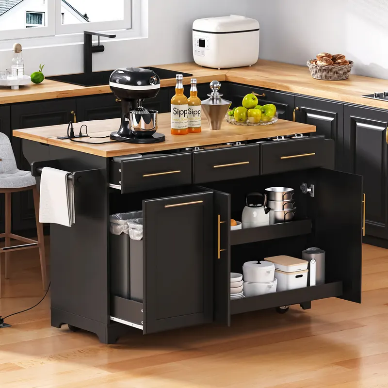 K & K 59.3 Kitchen Island with Storage 2 Pull Out Cabinet