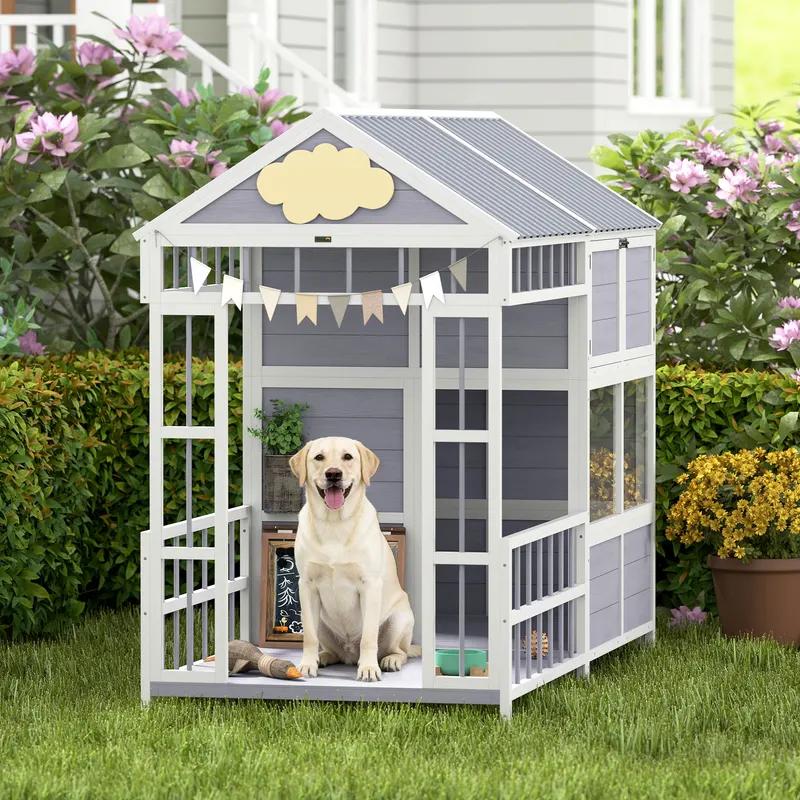 79"L Large Dog House Outdoor — Wooden Dog Kennel with Porch — photo 2