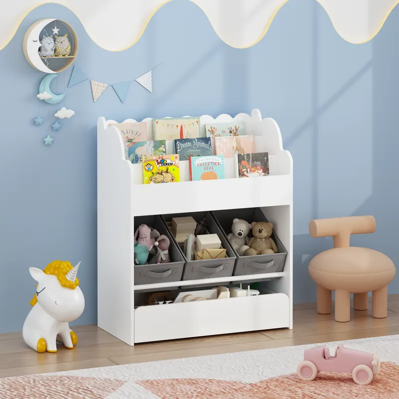 Kids Bookshelf with Storage Bins and Drawer — photo 2