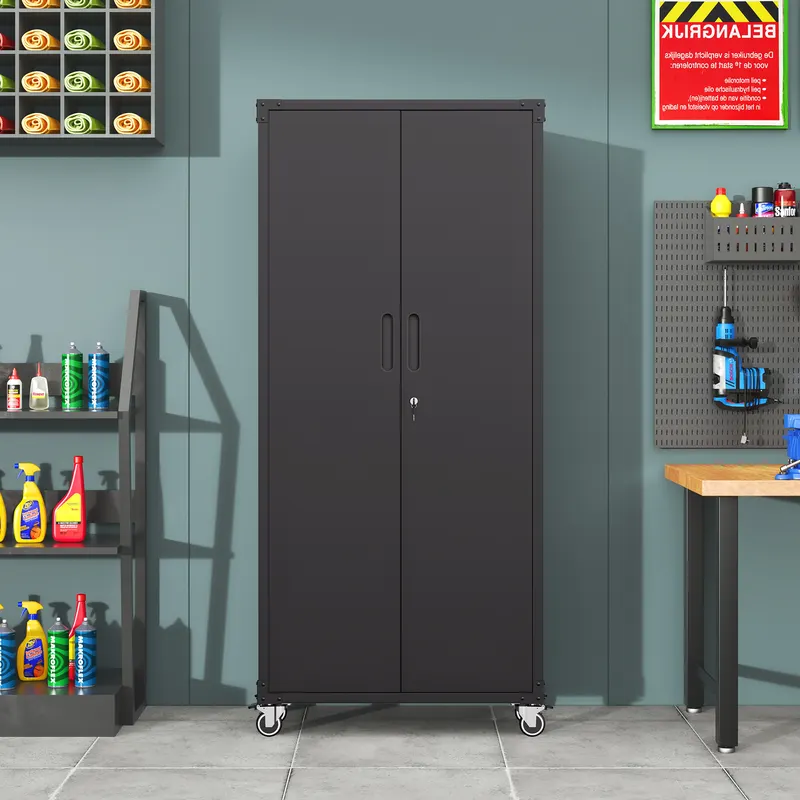 71 All-black Metal Garage Storage Cabinet with Wheels