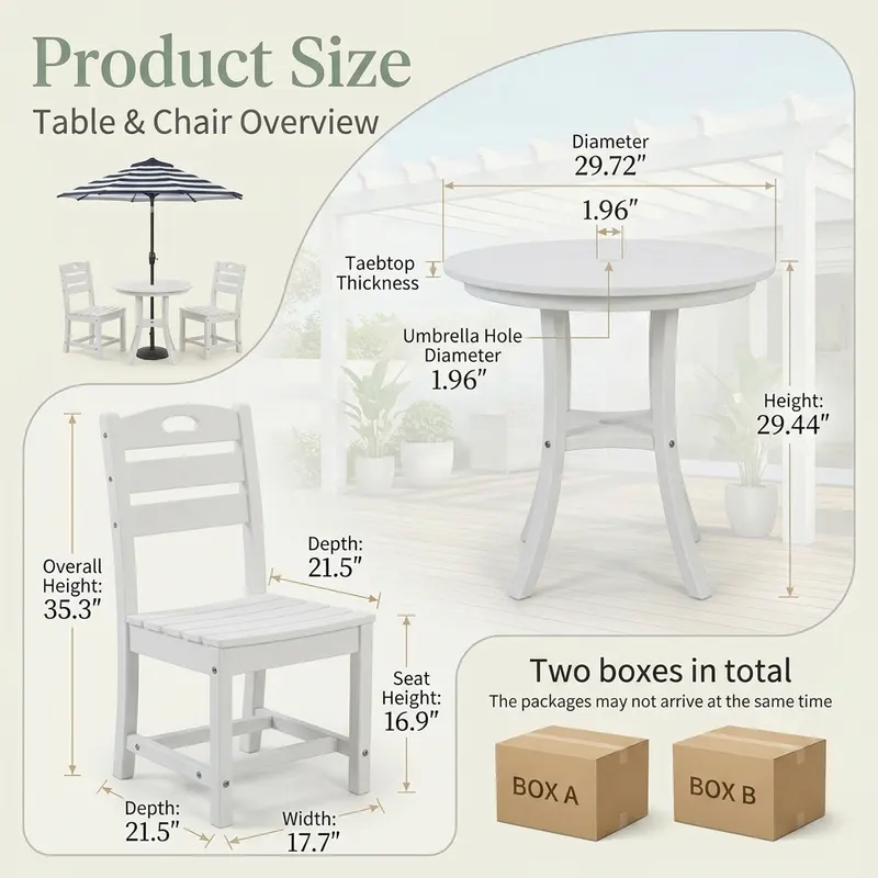 White 3-Piece Outdoor Bistro Set Round Table Set Patio Dining — photo 4