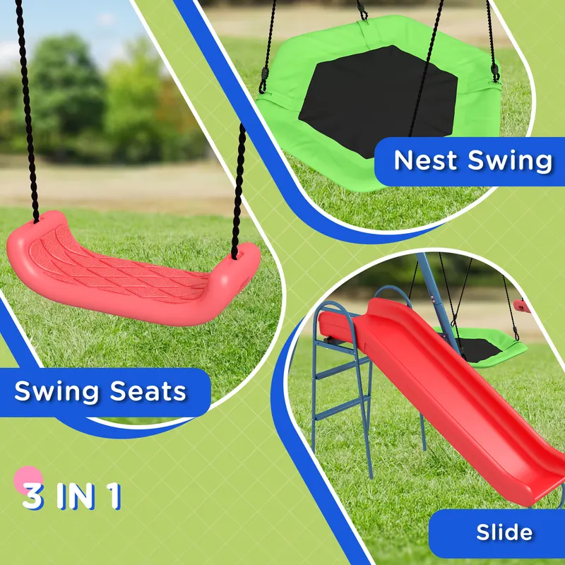 Metal Swing Set for Backyard β 3 in 1 Design with 1 Nest Swing β photo 6