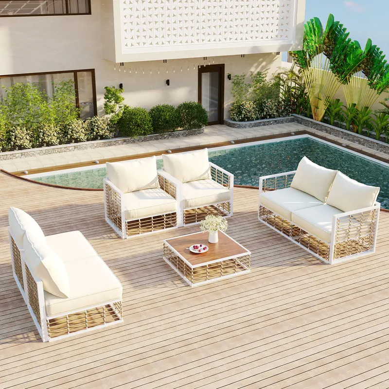 Modern Minimalist 7-Piece Metal Patio Sectional Sofa Set — photo 3