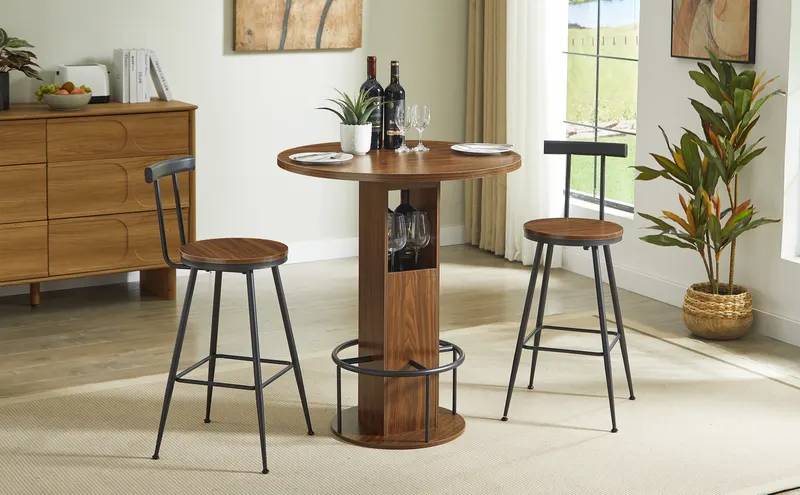 3-Piece Bar Table and Stool Set 31.5-inch Round Bar Table — photo 4