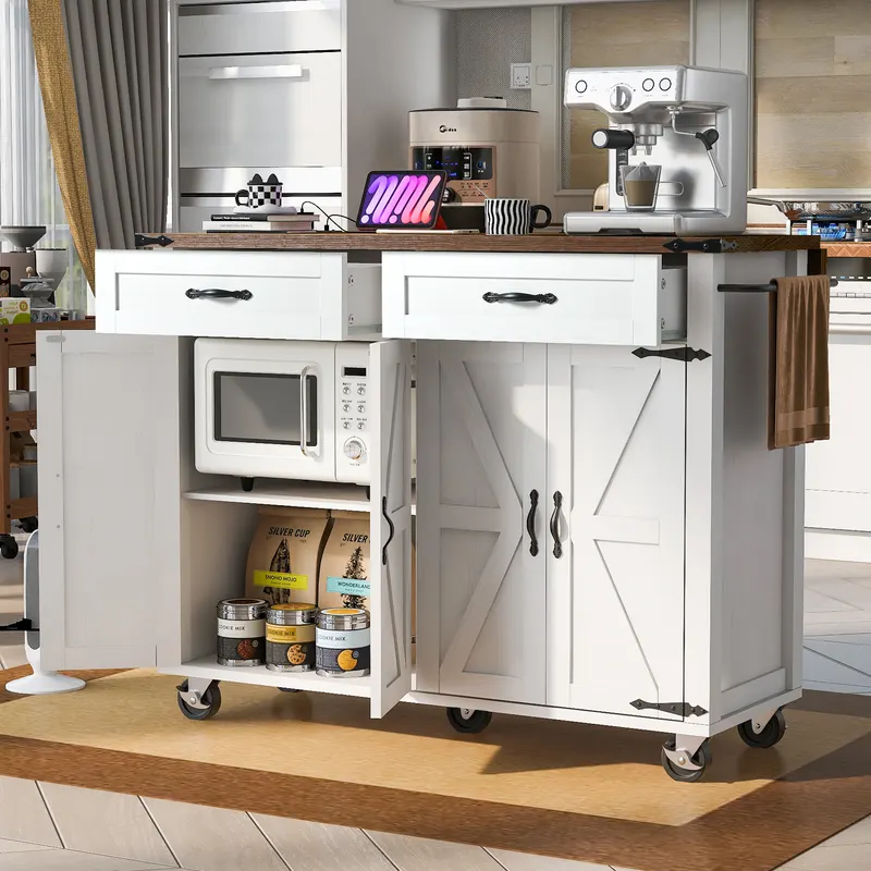 K&k 53.5 Farmhouse Kitchen Island with Power Outlet
