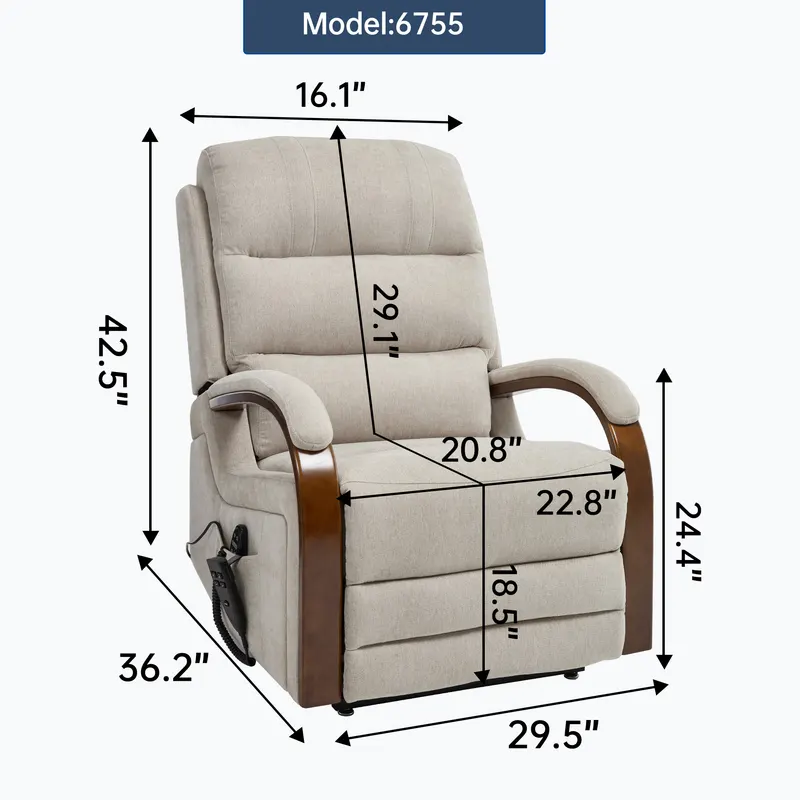 Power Beige Chenille Lift Recliner Chair Dual Motor Infinite — photo 8