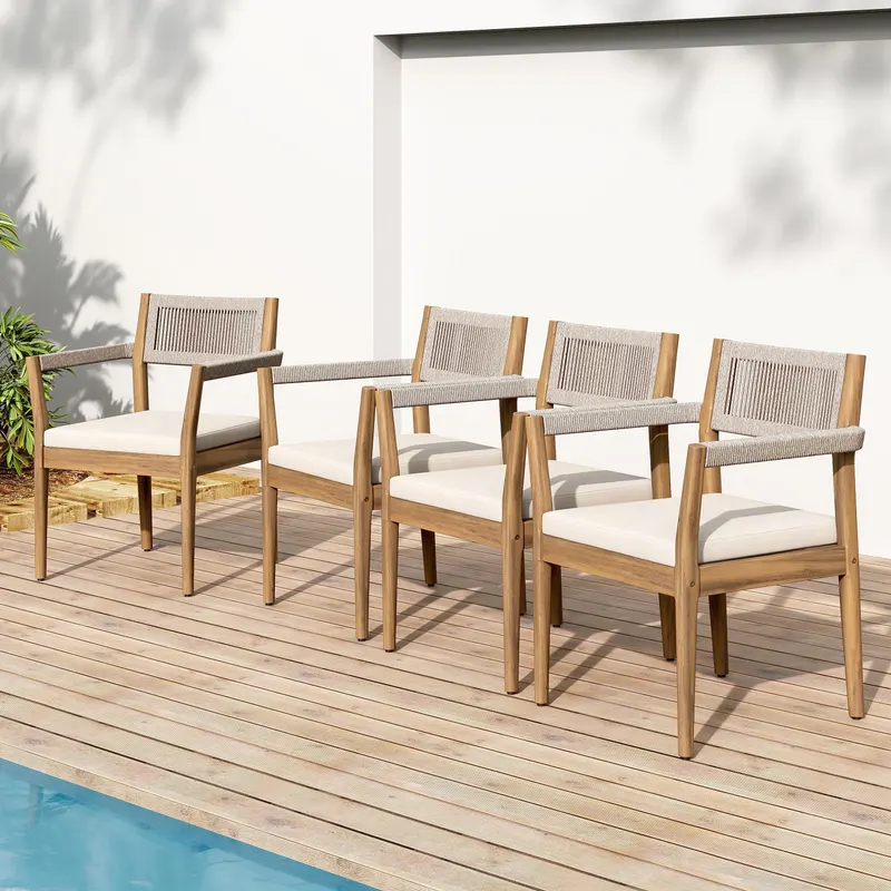 Braided Acacia Wood Outdoor Dining Chairs Set of 4 -teak Look — photo 2