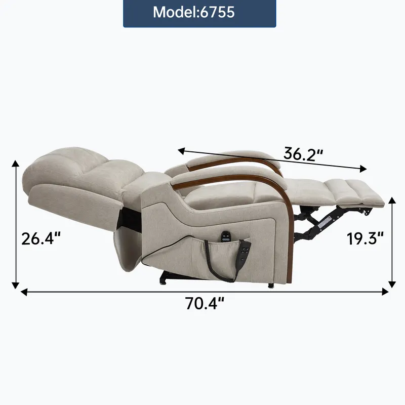 Power Beige Chenille Lift Recliner Chair Dual Motor Infinite — photo 6