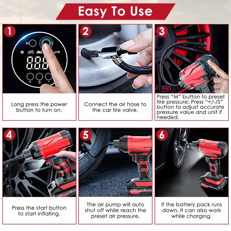 150PSI Cordless Car Tire Inflator Rechargeable 2V Portable β photo 6