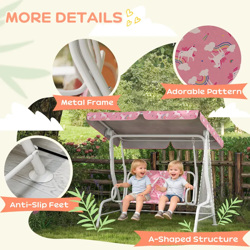 Kids Porch Swing — 2-Seater Patio Swing Bench with Safety Belts — photo 5