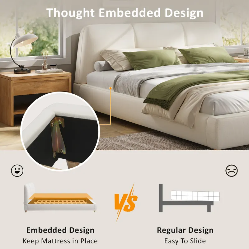 King Size Modern Upholstered Bed Frame with Linen Fabric — photo 4