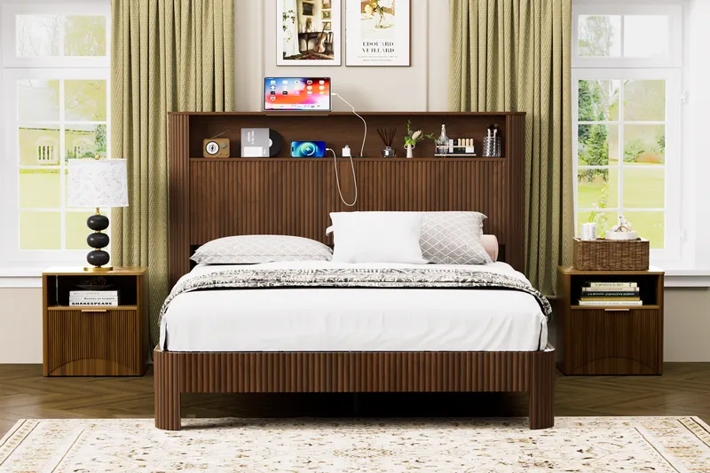 Queen Size Bed Frame with Storage Headboard — photo 3