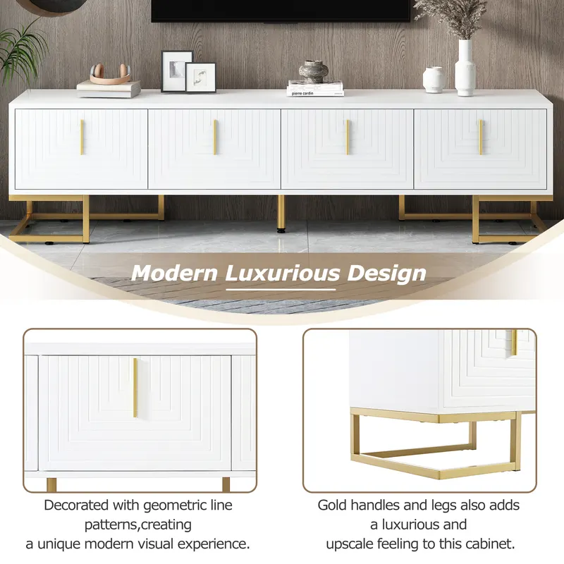 ON-TREND Modern TV Stand with Metal Legs and Gold Handles — photo 5
