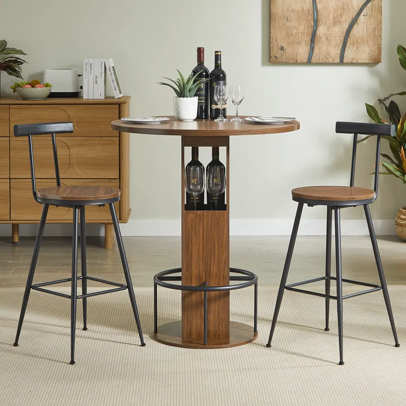 3-Piece Bar Table and Stool Set 31.5-inch Round Bar Table — photo 2