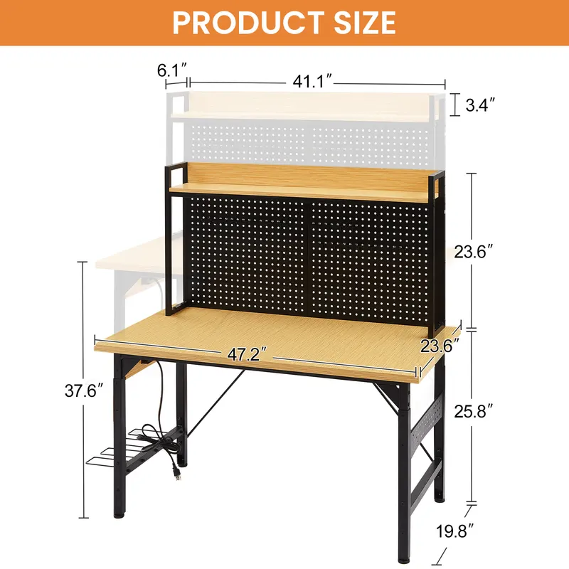 48 Adjustable Workbench with Pegboard — photo 4