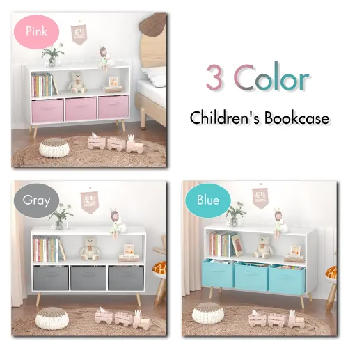 Fiberboard Children's Bookshelf with Foldable Fabric Drawers — photo 6