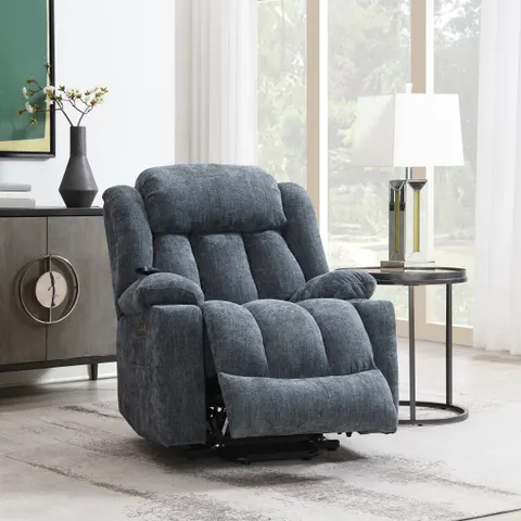 Omarion Blue Chenille Power Motion Recliner with Lift