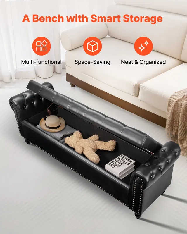 Button-tufted Storage Ottoman Bench — photo 5